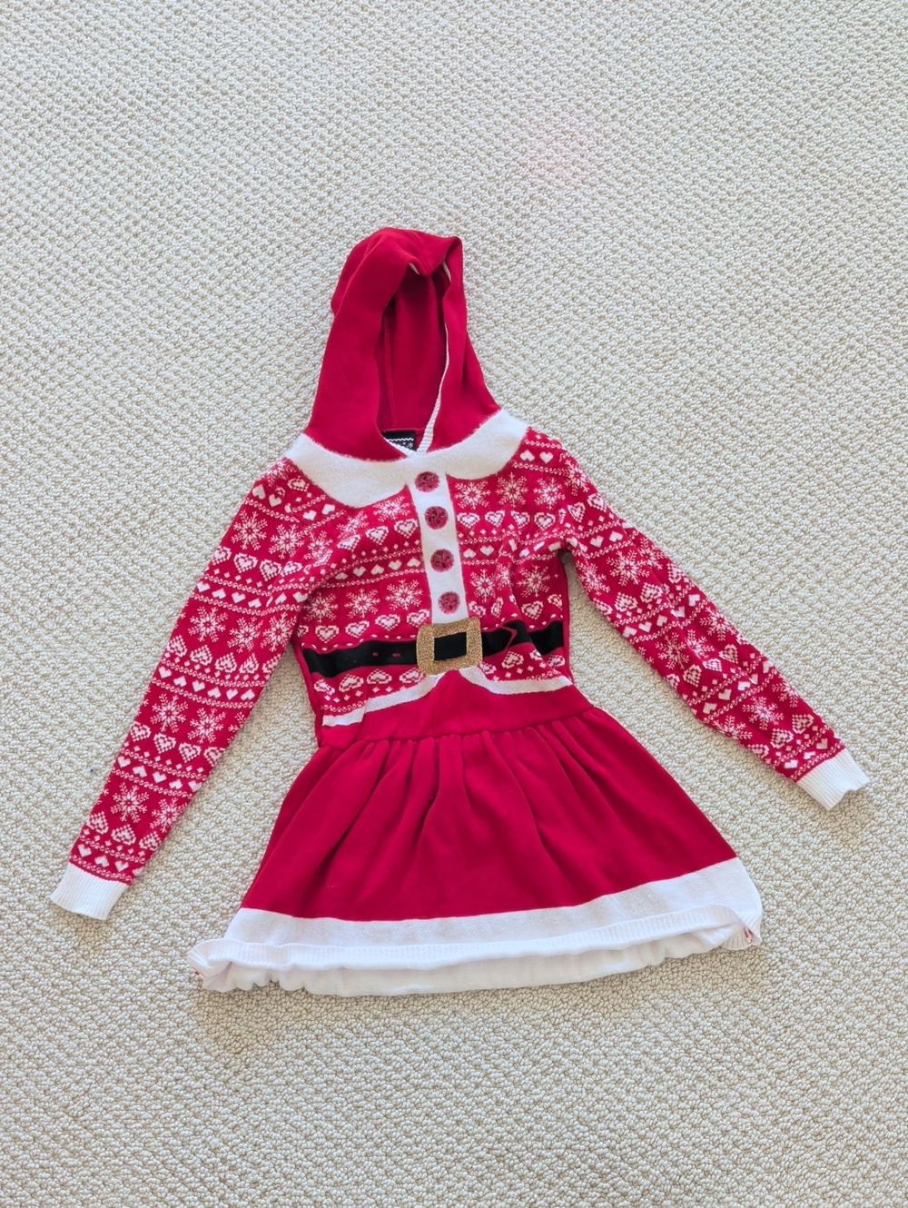 Well Worn Girls Red and White Santa Hoodie Dress